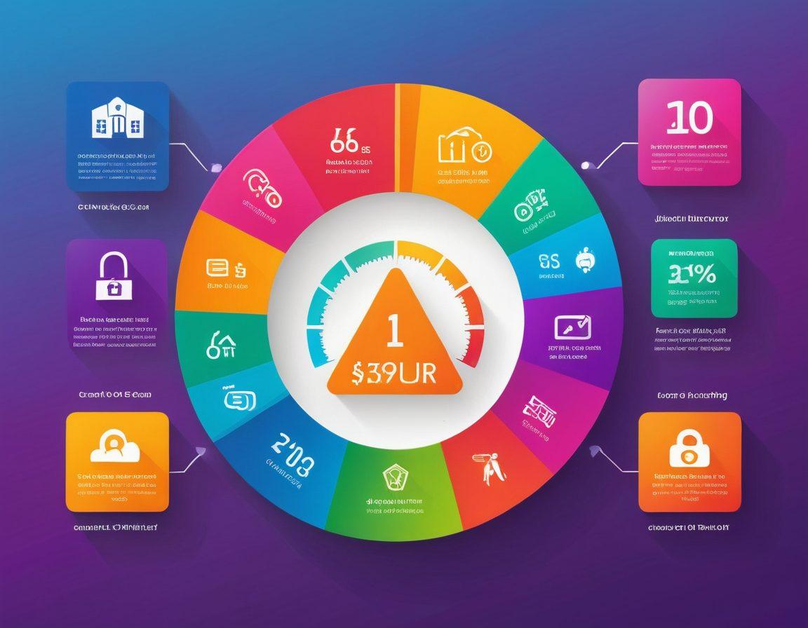 A visually engaging infographic showcasing various credit score optimization strategies, featuring colorful icons representing credit cards, financial graphs, and tips. Incorporate a gradient background to make the information pop, and use a modern, clean font for readability. The overall theme should evoke a sense of financial empowerment and growth. vibrant colors. vector art. clean layout.
